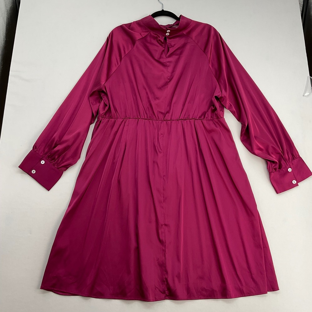 SHEIN Curve Magenta Satin Twist Keyhole Neck Long Sleeve Dress 4XL Plus Size